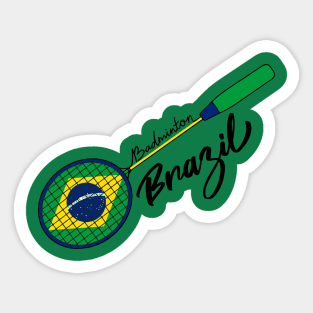 Brazil Badminton Flag on Racket Support Brazil Team Badminton Sticker